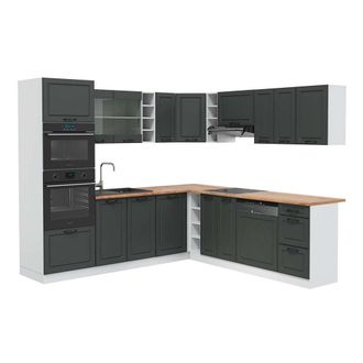 Vicco Cocina Esquinera R-line, Antracita Casa De Campo/blanco, 237 X 247 Cm, Et Roble