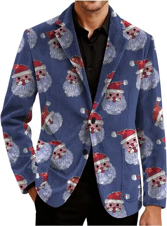 Generic Christmas Blazers for Men,Corduroy Ceremonial Blazer Single Breasted Blazer Novelty Xmas Graphic Blazers Mens Ugly Christmas Tree Printed Jackets Busi