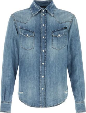 Dolce & Gabbana Blue Regular Distressed Shirt