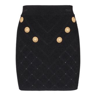 Balmain Short Skirts, female, Black, Size: S 6-Button Knit Skirt