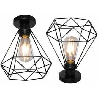 OEM Plafonnier Cage - Lustre Industriel Forme Diamant - Fer Noir - E27 - 220-240 V - 60 W - 20 X 25 Cm - 1 Pi&egrave;ce