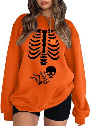 Generic Womens Halloween X-Ray Skeleton Maternity Sweatshirts Crewneck Pullover Fall Pregnancy Announcement Shirts Tops Halloween 2025