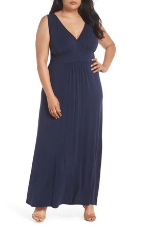 Loveappella Surplice Maxi Dress in Midnight at Nordstrom, Size 1X