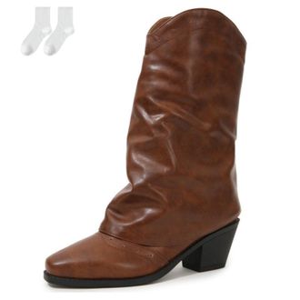 Generic Womens Slouch Boots in A Leather Look, Fashionable Mid-Calf Ankle Boots with A Comfortable Block Heel And Non-Slip Sole, Soft Autumn Winter Boots for 