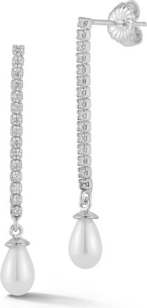 Glaze Jewelry Sterling Silver Pearl Tennis Drop Earrings