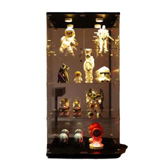 OEM Vitrina De Cristal, 4 Estantes, Compartimento De Almacenamiento Seguro, Negro + Luz