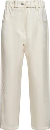 Brunello Cucinelli Fluid Twill Baggy Broek - Dames - Straight fit broeken - Beige - M - Linnen - Broeken