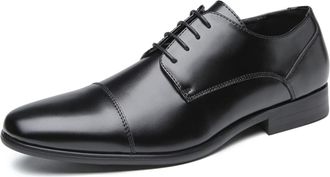 Generic Formal Shoes Dress Oxford for Men Lace Up Burnished Toe Cap Toe Derby Shoes Vegan Leather Slip Resistant Low Top Rubber Sole Anti-Slip Non Slip(Black,