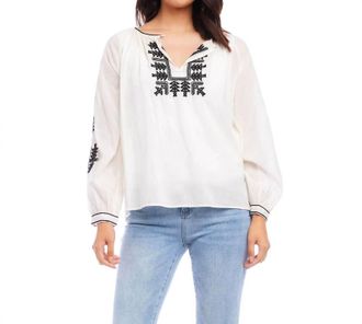 Karen Kane Charlee Embroidered Peasant Top In Cream /black