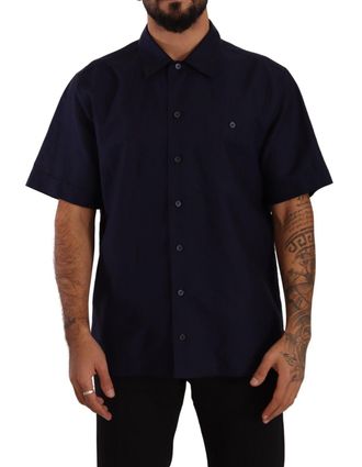 Dolce & Gabbana Heren Marineblauwe Overhemd met Knopen en Korte Mouwen