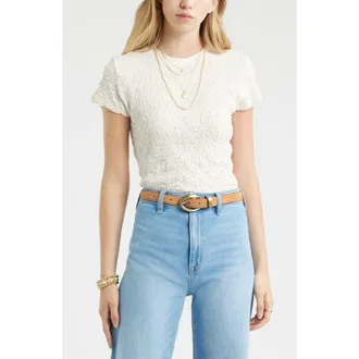 Treasure & Bond Crinkle Knit Crewneck Top in Ivory Egret at Nordstrom, Size Xx-Large