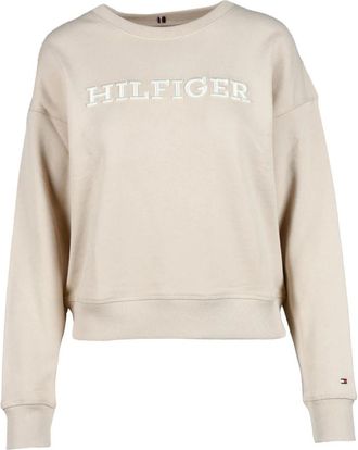 Tommy Hilfiger Cotton Sweatshirt - Felpa - Dames - Ronde hals truien - Beige - XL - Katoen - Truien & Vesten