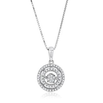 MAX + STONE Dancing Diamond Endless Love Double Halo Circle Pendant Necklace in 925 Sterling Silver (1/5 ct. tw.), 18