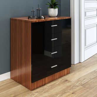 Elegant Lighting Modern High Gloss 4 spacious Drawer Chest with Metal Handles for Bedroom or Home Storage Organizer Black/Walnut - Elegant