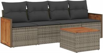 vidaXL Juego De Sof&aacute;s Jard&iacute;n Con Cojines 5 Pzas Rat&aacute;n Sint&eacute;tico Gris Vidaxl