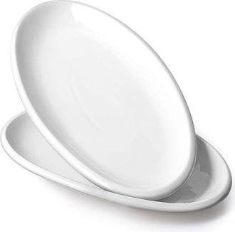 OEM Plato Servidor Oval - Porcelana 36 X 20 Cm - Para Carnes Aperitivos Postres Y Frutas - Ideal Para Cenas Familiares Fiestas Y Celebraciones - Pack De 2
