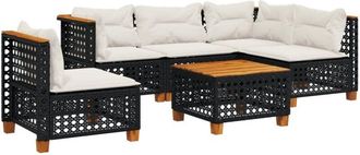 vidaXL Set De Sof&aacute;s De Jard&iacute;n 6 Piezas Y Cojines Rat&aacute;n Sint&eacute;tico Negro Vidaxl