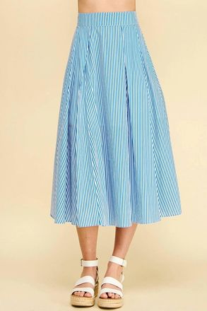 Pinch Design Striped A-Line Midi Skirt In Light Blue Stripe