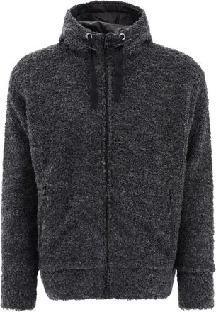 Junya Watanabe Mens Textured Drawstring Zipped Hoodie - Dark Grey Wool - Size Medium
