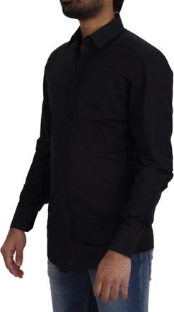 Dolce & Gabbana Mens Black Cotton Slim Fit Formal Dress Gold Shirt