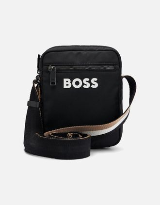 HUGO BOSS Mens BOSS Orange Catch 3.0 Mens Crossbody Bag with Signature-Stripe Strap - Black 001 - Size: ONE size