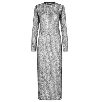 Sams&oslash;e & Sams&oslash;e Sequin Embroidered Mesh Midi Dress - Dames - Casual kleedjes - Grijs - XS - Polyester - Kleedjes