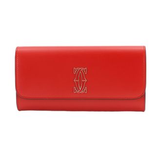 Cartier Red Color Leather Long Wallet (Bi-Fold) (Pre-Owned)