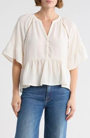 Melrose and Market Ruffle Peplum Top in Ivory Egret at Nordstrom Rack, Size X-Small