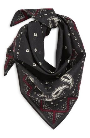 Open Edit Square Cotton Bandana in Black Paisley at Nordstrom