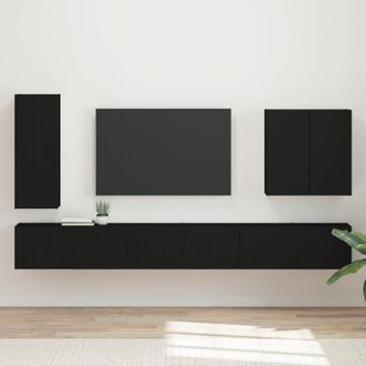 vidaXL Conjunto De Mueble Para Tv De Pared 6 Uds. Negro Vidaxl
