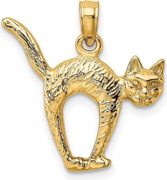 Diamond2Deal 14k Yellow Gold 3-D Textured Arch Back and Raised Tail Cat Charm Pendant