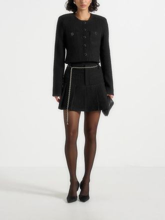 Mani&egrave;re De Voir Edith Tweed Pleated Skort With Chain in Black at Nordstrom, Size 12
