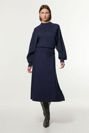 Karen Millen Womens Tall Wool Look Rounded Sleeve Knit Midi Dress - Navy Viscose - Size X-Small