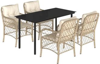 vidaXL Set Comedor De Jard&iacute;n 5 Pzas Con Cojines Rat&aacute;n Sint&eacute;tico Beige Vidaxl