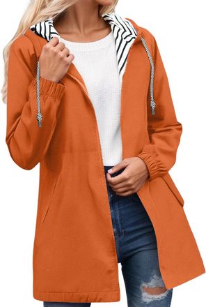 Generic Women Waterproof Long Hooded Trench Coat Zip Up Rain Jacket with Pockets Lightweight Windbreaker Outdoor Casual Raincoat for Hiking Travel Dog Walking