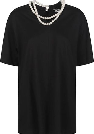 Junya Watanabe Pearl-Neckline Katoenen T-Shirt - Dames - T-shirts - Zwart - M - Katoen - Tops