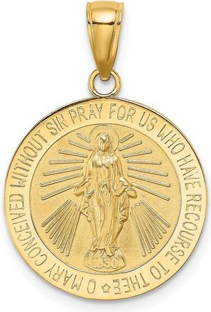 Diamond2Deal 14k Yellow Gold Polished and Satin Miraculous Medal Round Charm Pendant