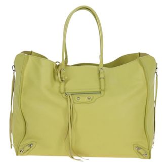 Balenciaga Papier A4 Zip Around Classic Studs Leather Yellow Leather Handbag (Pre-Owned)