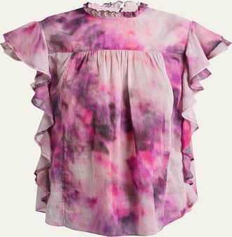 Isabel Marant Daliyane Tie-Dye Cotton Ruffle Blouse
