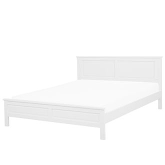 Beliani Beliani - Cama Doble De Madera Blanca Con Somier Cabecero Alto 160 X 200 Cm Dise&ntilde;o Escandinavo Minimalista Olivet