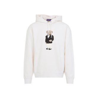 Ralph Lauren Purple Label Classic Cream White Cotton Long Sleeve Bear Hood Pullover-Uomo