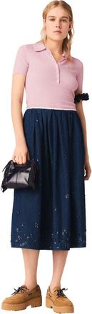 Maje Embroidered denim midi skirt in Navy at Nordstrom, Size 40 Eu