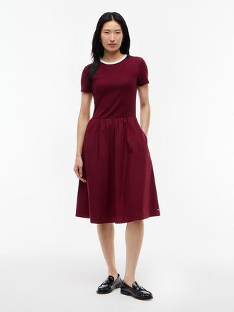 Tommy Hilfiger Womens Mixed-Media T-Shirt Midi Dress - Burgundy - XL