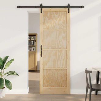 vidaXL Puerta Corredera Manual Natural Y Negro 83 X 232 Cm Vidaxl