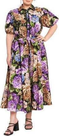 Flying Tomato Floral Puff Sleeve Midi Shirtdress in Black at Nordstrom Rack, Size 2 X
