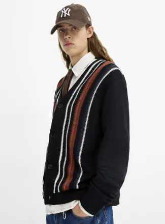 Redefined Rebel Mens Nathan retro-stripe Cardigan Sweater