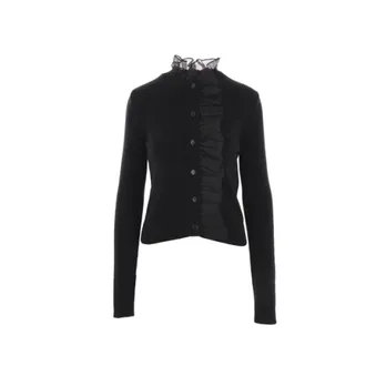 Cecilie Bahnsen Cashmere Knitwear, female, Black, Size: M Black Cashmere Cardigan with Organza Ruffles