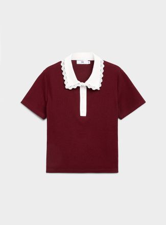 Twik Womens Scalloped embroidered collar polo shirt