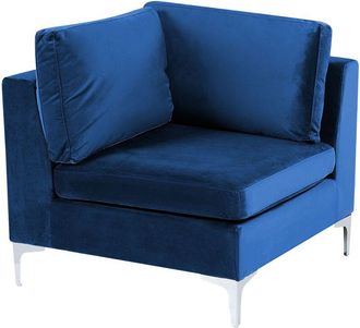 Beliani M&oacute;dulo Esquinero De Terciopelo Azul Marino Rinconera Patas Metal Glamour Evja