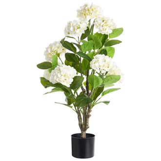 Beliani Planta Artificial En Maceta Con Flores Decoraci&oacute;n Moderna De Pl&aacute;stico Para Interiores Hecha A Mano 90 Cm Blanco Hortensium